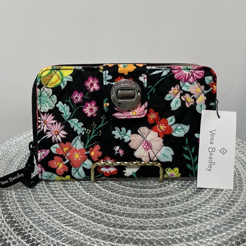 RFID Vera Bradley Turn Lock Wallet Tangerine Twist NWT